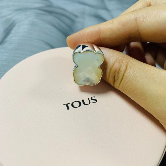 TOUS Ring Silver TOUS Color Ring with faceted mother-of-pearl Women Jewelry 56# - Picture 11 of 14